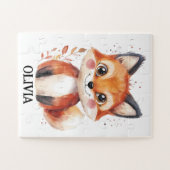 Watercolor Vos Herfst Dier Bladeren Aangepaste Naa Legpuzzel (Horizontaal)
