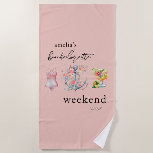 Watercolor vrijgezellenweekend strandlaken (Voorkant)