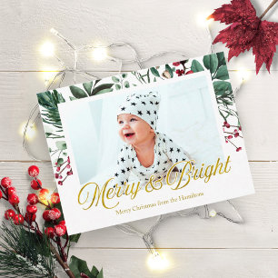 Watercolor vrolijk en helder kerstfoto briefkaart