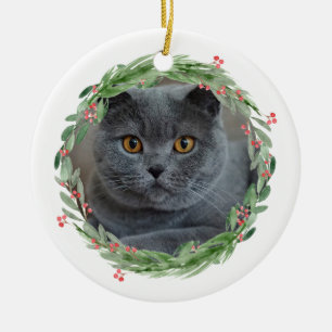 Watercolor vrolijk kerst huisdier foto keramisch ornament