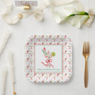 Watercolor Vrolijke Mahjong Kerst Cocktail Feest Papieren Bordje