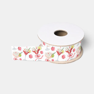 Watercolor Vrolijke Mahjong Kerst Cocktail Feestje Grosgrain Lint