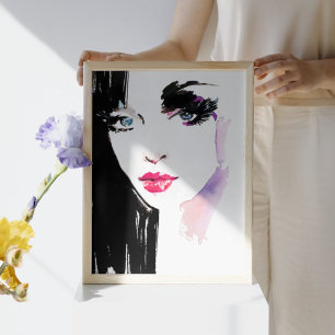 Watercolor vrouw portret make-up artiest branding poster
