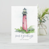 Watercolor Vuurtoren Strand Kerstkaart (Staand voorkant)