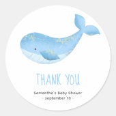 Watercolor walvis - bedankt babyshower ronde sticker (Voorkant)
