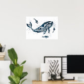 Watercolor Walvis in Blauwe Poster (Thuiskantoor)