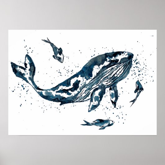 Watercolor Walvis in Blauwe Poster (Voorkant)