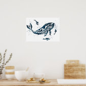 Watercolor Walvis in Blauwe Poster (Keuken)