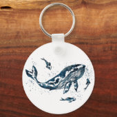 Watercolor Walvis Knop Sleutelhanger (Voorkant)