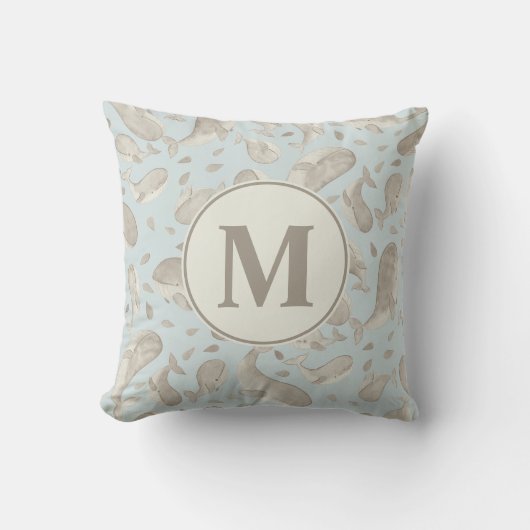 Watercolor Walvis Paisley Slaapkamer | Monogram Kussen (Voorkant)