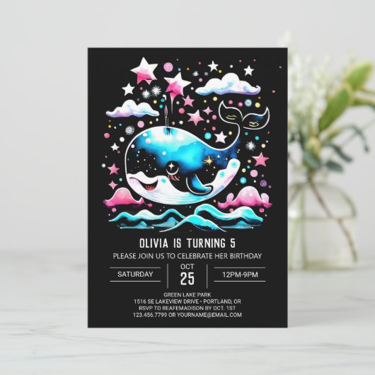 Watercolor Walvis Roze Verjaardag Bewerkbaar Kaart (Staand voorkant)