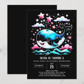 Watercolor Walvis Roze Verjaardag Bewerkbaar Kaart (Voorkant / Achterkant)