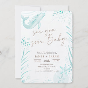 Watercolor Walvis Zee Ziet Je Gauw Baby Shower Kaart