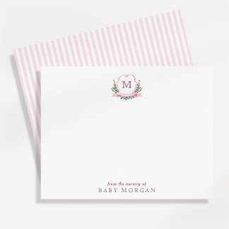 Watercolor Wapenschild Monogram Baby Meisje Notiti Kaart