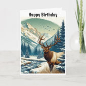 Watercolor Wapiti Hert Rocky Mountains Verjaardag Kaart (Voorkant)