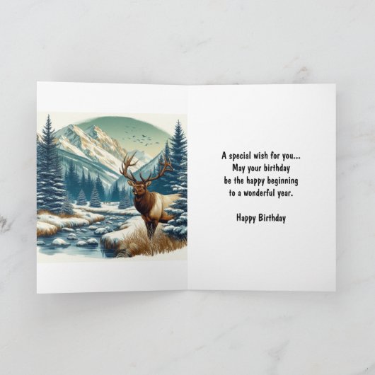 Watercolor Wapiti Hert Rocky Mountains Verjaardag Kaart (Binnen)