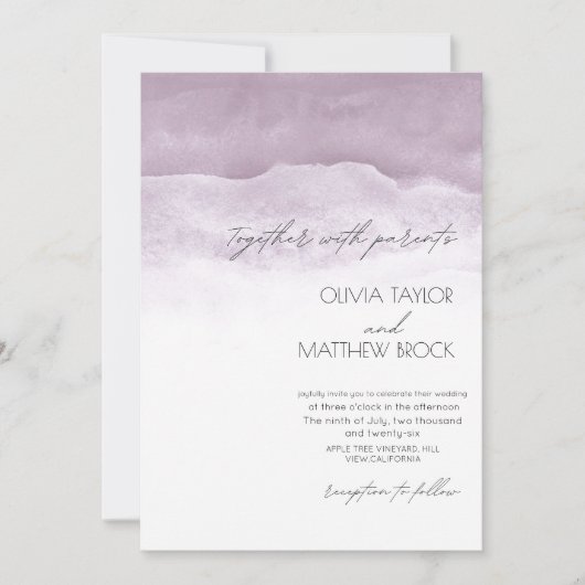  Watercolor Wash | Elegante Paarse Trouwdag  Kaart (Voorkant)