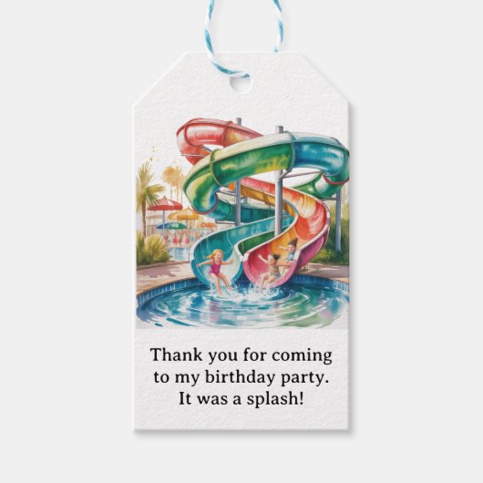 Watercolor Waterslide Kid Birthday Party Thank You Cadeaulabel (Voorkant)