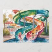 Watercolor Waterslide Kids Birthday Party Kaart (Achterkant)