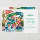 Watercolor Waterslide Kids Birthday Party Kaart (Voorkant / Achterkant)