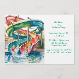 Watercolor Waterslide Kids Birthday Party Kaart