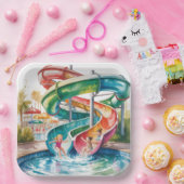 Watercolor Waterslide Kids Birthday Party Papieren Bordje (Feest)