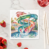 Watercolor Waterslide Kids Birthday Party Servet (Insitu)