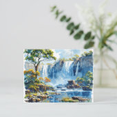 Watercolor Waterval Victoria Herfsten Natuur Feestdagenkaart (Staand voorkant)