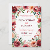 Watercolor Wedding Invitation Burgundy Floral Kaart (Voorkant)