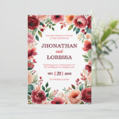 Watercolor Wedding Invitation Burgundy Floral Kaart (Staand voorkant)