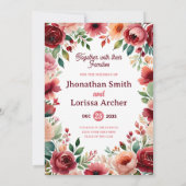 Watercolor Wedding Invitation Burgundy Floral Kaart (Achterkant)