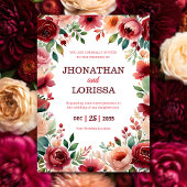Watercolor Wedding Invitation Burgundy Floral Kaart