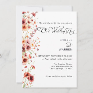 Watercolor Wedding Invitation Wild Flowers Kaart