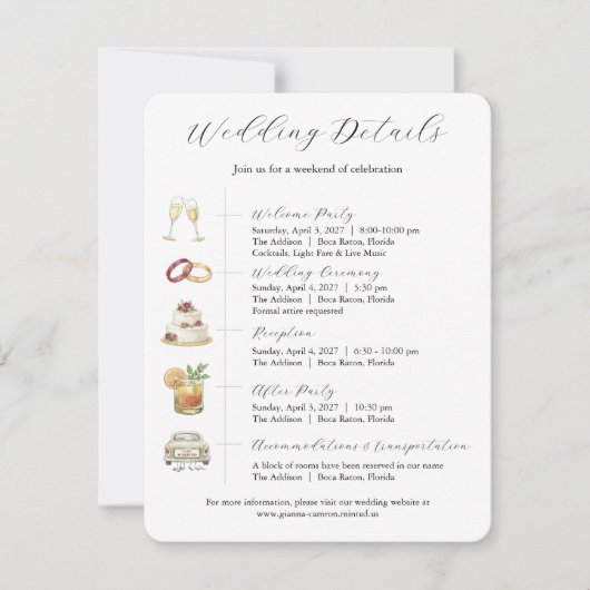 Watercolor Wedding Invitations Details Card Kaart (Voorkant)