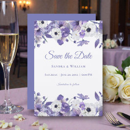 Watercolor Wedding Violet Flowers Save the Date Kaart