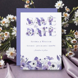 Watercolor Wedding Violet Flowers Save the Date Kaart