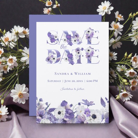 Watercolor Wedding Violet Flowers Save the Date Kaart