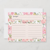Watercolor Weelderige Roze Roze Trouwreceptkaart Notitiekaartje (Voorkant)