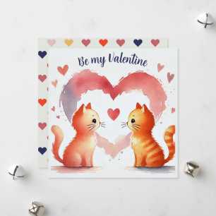 Watercolor "Wees mijn Valentijn" kaart Oranje Katt