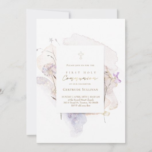 watercolor weide bloemen Eerste Heilige Communie Kaart (Voorkant)