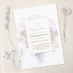 watercolor weide bloemen Eerste Heilige Communie Kaart