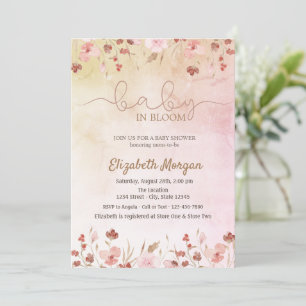 Watercolor Weide Roze Bloemen Baby in Bloei  Kaart