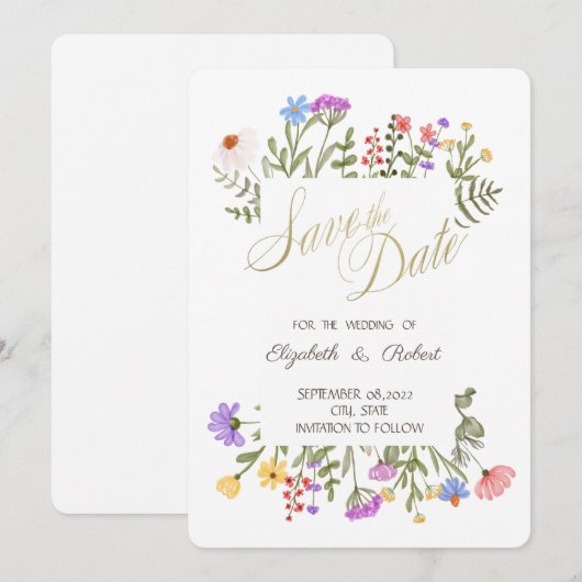 Watercolor Weide Wilde Bloem Save The Date (Voorkant / Achterkant)
