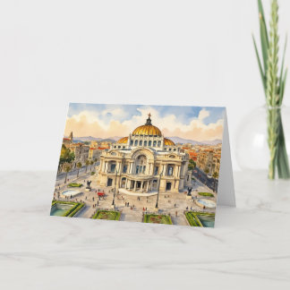 Watercolor Wenskaart van Mexico-Stad Kaart