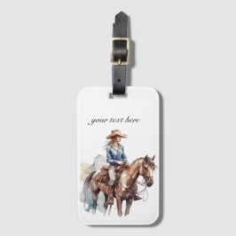 Watercolor Western Bruine Cowgirl, op maat gemaakt Bagagelabel