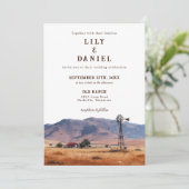 Watercolor Western Mountain Cowboy Ranch Wedding Kaart (Staand voorkant)