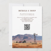 Watercolor Western Mountain Ranch QR Code Huwelijk Kaart (Achterkant)