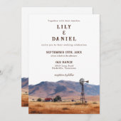 Watercolor Western Mountain Ranch QR Code Wedding Kaart (Voorkant / Achterkant)