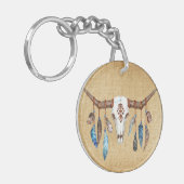 Watercolor Westerse Schedel met Veren Sleutelhanger (Voorkant Links)