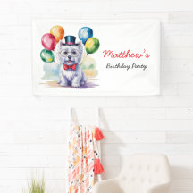 Watercolor Westie Dog Kids Birthday Party Welcome